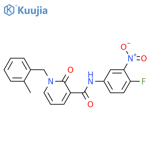 N-(4-fluoro-3-nitrophenyl)-1-(2-methylphenyl)methyl-2-oxo-1,2-dihydropyridine-3-carboxamide structure