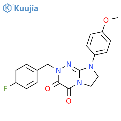 2-(4-fluorophenyl)methyl-8-(4-methoxyphenyl)-2H,3H,4H,6H,7H,8H-imidazo2,1-c1,2,4triazine-3,4-dione structure