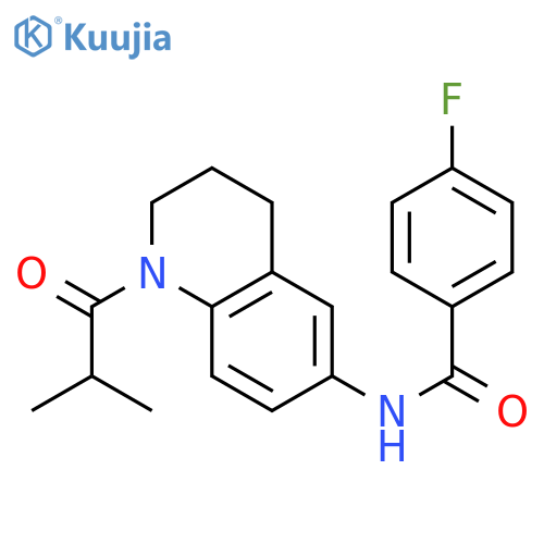 4-fluoro-N-1-(2-methylpropanoyl)-1,2,3,4-tetrahydroquinolin-6-ylbenzamide structure