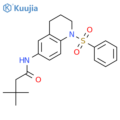 N-1-(benzenesulfonyl)-1,2,3,4-tetrahydroquinolin-6-yl-3,3-dimethylbutanamide structure