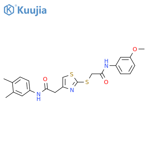 2-(4-{(3,4-dimethylphenyl)carbamoylmethyl}-1,3-thiazol-2-yl)sulfanyl-N-(3-methoxyphenyl)acetamide structure
