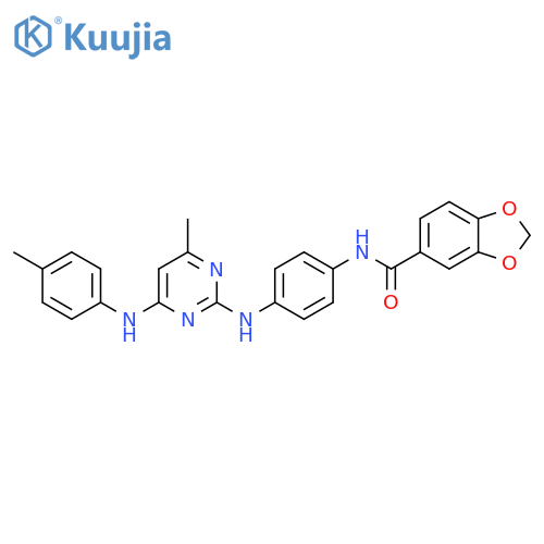 N-4-({4-methyl-6-(4-methylphenyl)aminopyrimidin-2-yl}amino)phenyl-2H-1,3-benzodioxole-5-carboxamide structure
