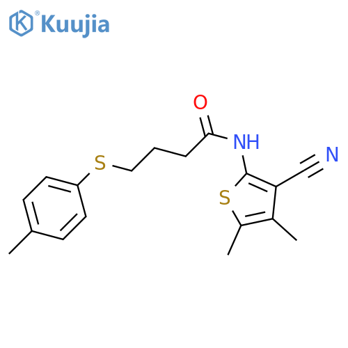 N-(3-cyano-4,5-dimethylthiophen-2-yl)-4-(4-methylphenyl)sulfanylbutanamide structure