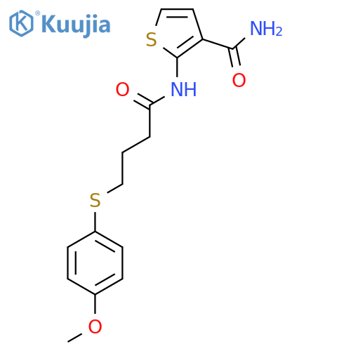 2-{4-(4-methoxyphenyl)sulfanylbutanamido}thiophene-3-carboxamide structure