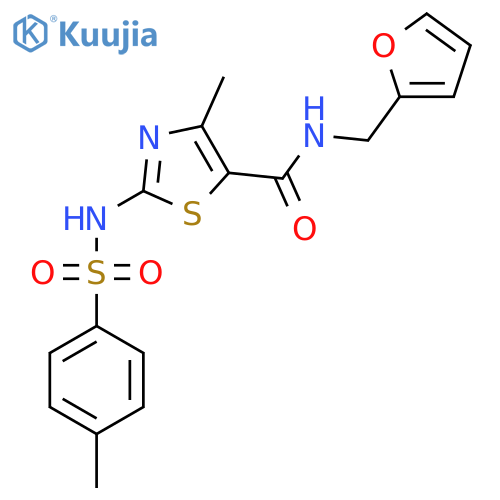 N-(furan-2-yl)methyl-4-methyl-2-(4-methylbenzenesulfonamido)-1,3-thiazole-5-carboxamide structure