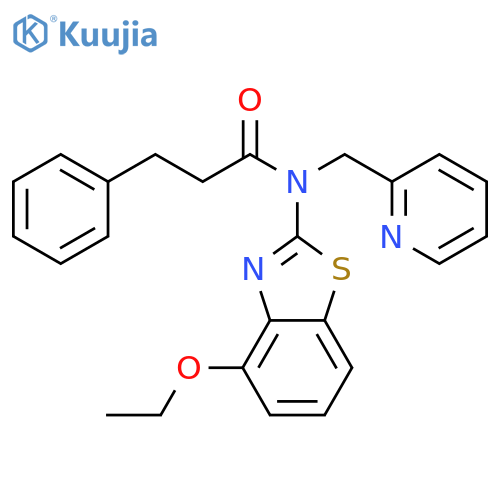 N-(4-ethoxy-1,3-benzothiazol-2-yl)-3-phenyl-N-(pyridin-2-yl)methylpropanamide structure