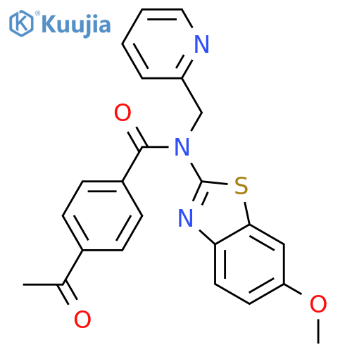 4-acetyl-N-(6-methoxy-1,3-benzothiazol-2-yl)-N-(pyridin-2-yl)methylbenzamide structure