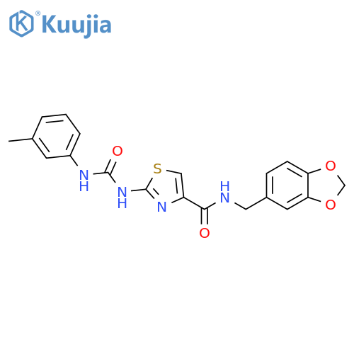 N-(2H-1,3-benzodioxol-5-yl)methyl-2-{(3-methylphenyl)carbamoylamino}-1,3-thiazole-4-carboxamide structure