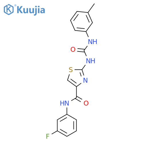 N-(3-fluorophenyl)-2-{(3-methylphenyl)carbamoylamino}-1,3-thiazole-4-carboxamide structure