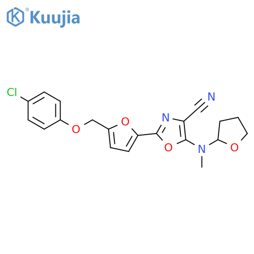 2-{5-(4-chlorophenoxy)methylfuran-2-yl}-5-{(oxolan-2-yl)methylamino}-1,3-oxazole-4-carbonitrile structure