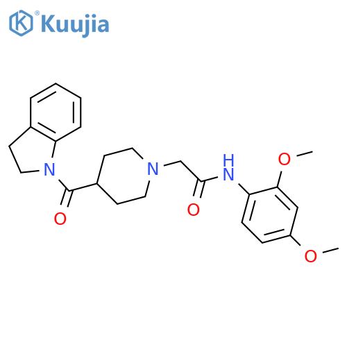 2-4-(2,3-dihydro-1H-indole-1-carbonyl)piperidin-1-yl-N-(2,4-dimethoxyphenyl)acetamide structure