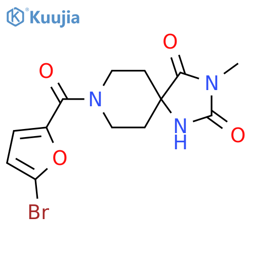 8-(5-bromofuran-2-carbonyl)-3-methyl-1,3,8-triazaspiro4.5decane-2,4-dione structure