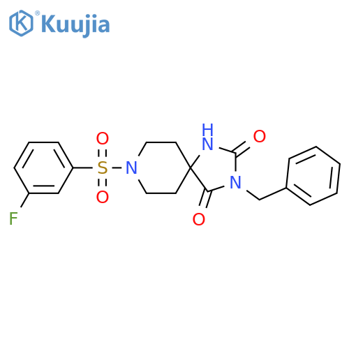 3-benzyl-8-(3-fluorobenzenesulfonyl)-1,3,8-triazaspiro4.5decane-2,4-dione structure