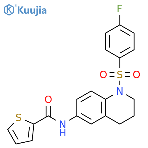 N-1-(4-fluorobenzenesulfonyl)-1,2,3,4-tetrahydroquinolin-6-ylthiophene-2-carboxamide structure