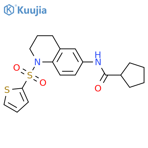 N-1-(thiophene-2-sulfonyl)-1,2,3,4-tetrahydroquinolin-6-ylcyclopentanecarboxamide structure