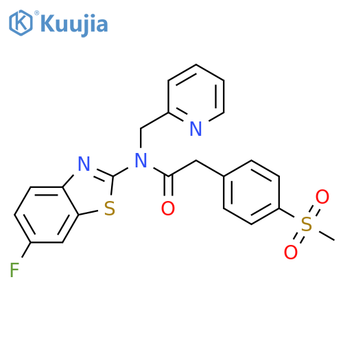 N-(6-fluoro-1,3-benzothiazol-2-yl)-2-(4-methanesulfonylphenyl)-N-(pyridin-2-yl)methylacetamide structure