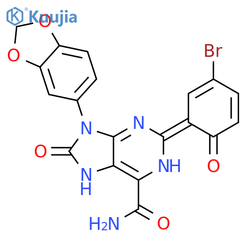 9-(2H-1,3-benzodioxol-5-yl)-2-(5-bromo-2-hydroxyphenyl)-8-oxo-8,9-dihydro-7H-purine-6-carboxamide structure