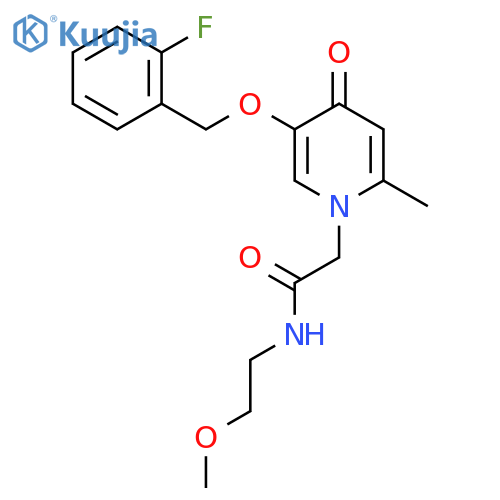 2-{5-(2-fluorophenyl)methoxy-2-methyl-4-oxo-1,4-dihydropyridin-1-yl}-N-(2-methoxyethyl)acetamide structure