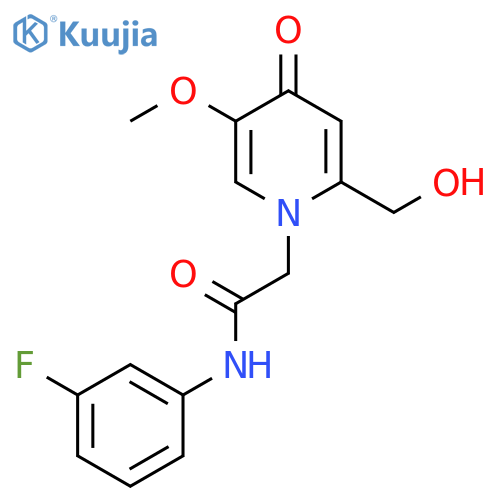 N-(3-fluorophenyl)-2-2-(hydroxymethyl)-5-methoxy-4-oxo-1,4-dihydropyridin-1-ylacetamide structure