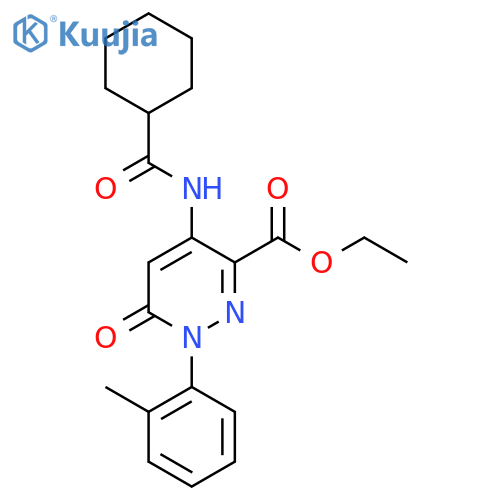 ethyl 4-cyclohexaneamido-1-(2-methylphenyl)-6-oxo-1,6-dihydropyridazine-3-carboxylate structure