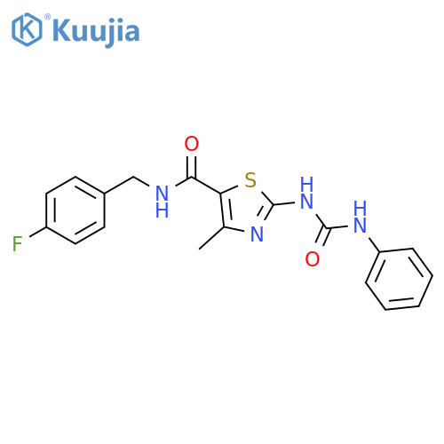 N-(4-fluorophenyl)methyl-4-methyl-2-(phenylcarbamoyl)amino-1,3-thiazole-5-carboxamide structure