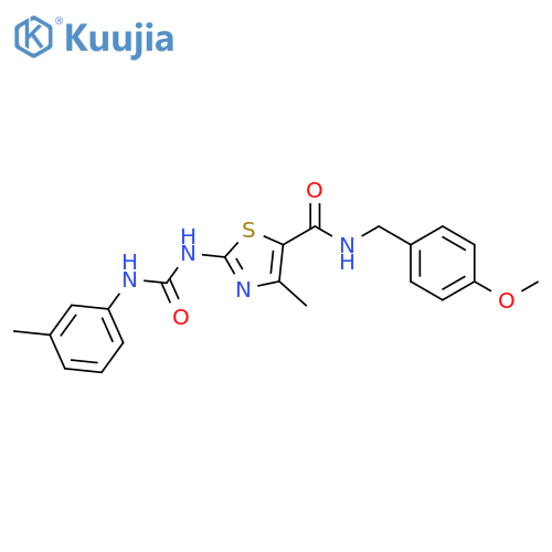 N-(4-methoxyphenyl)methyl-4-methyl-2-{(3-methylphenyl)carbamoylamino}-1,3-thiazole-5-carboxamide structure