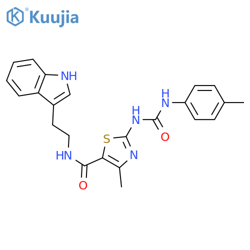 N-2-(1H-indol-3-yl)ethyl-4-methyl-2-{(4-methylphenyl)carbamoylamino}-1,3-thiazole-5-carboxamide structure