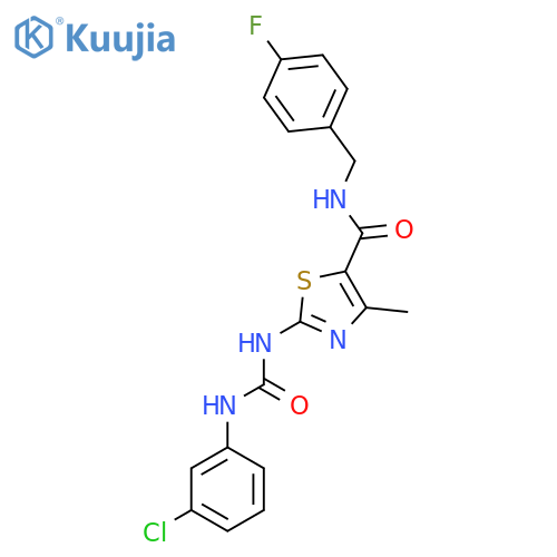 2-{(3-chlorophenyl)carbamoylamino}-N-(4-fluorophenyl)methyl-4-methyl-1,3-thiazole-5-carboxamide structure