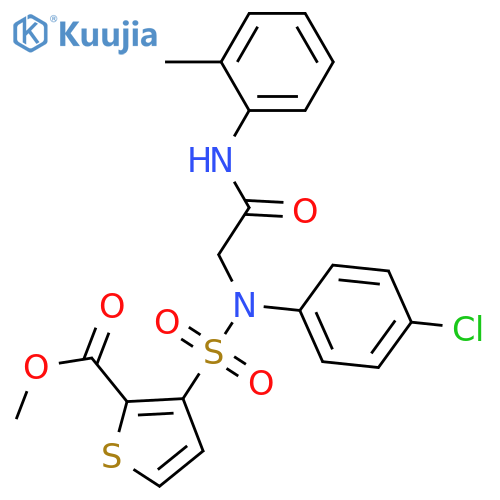 methyl 3-(4-chlorophenyl)({(2-methylphenyl)carbamoylmethyl})sulfamoylthiophene-2-carboxylate structure