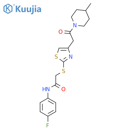 N-(4-fluorophenyl)-2-({4-2-(4-methylpiperidin-1-yl)-2-oxoethyl-1,3-thiazol-2-yl}sulfanyl)acetamide structure