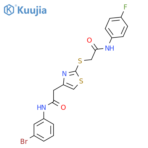 2-(4-{(3-bromophenyl)carbamoylmethyl}-1,3-thiazol-2-yl)sulfanyl-N-(4-fluorophenyl)acetamide structure