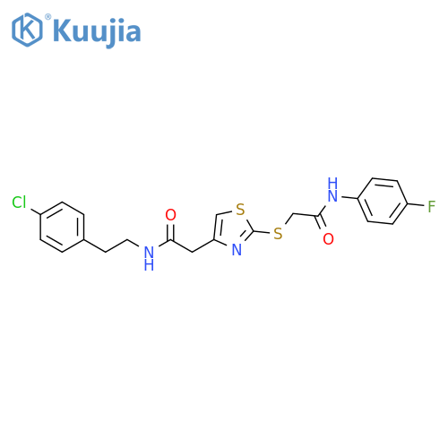 N-2-(4-chlorophenyl)ethyl-2-2-({(4-fluorophenyl)carbamoylmethyl}sulfanyl)-1,3-thiazol-4-ylacetamide structure