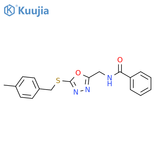 N-(5-{(4-methylphenyl)methylsulfanyl}-1,3,4-oxadiazol-2-yl)methylbenzamide structure