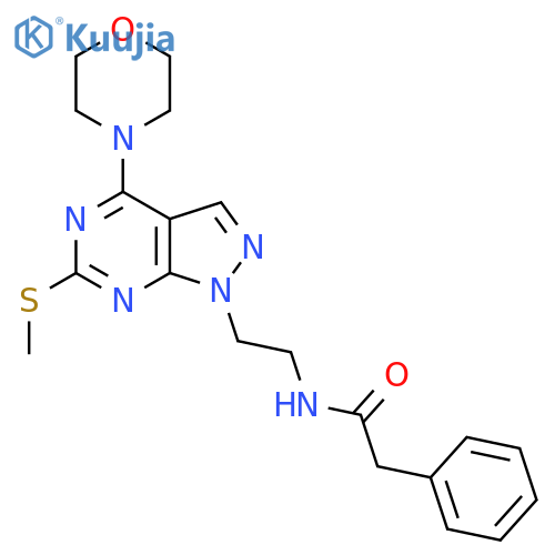 N-{2-6-(methylsulfanyl)-4-(morpholin-4-yl)-1H-pyrazolo3,4-dpyrimidin-1-ylethyl}-2-phenylacetamide structure