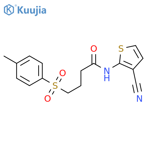 N-(3-cyanothiophen-2-yl)-4-(4-methylbenzenesulfonyl)butanamide structure