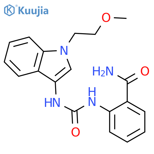 2-({1-(2-methoxyethyl)-1H-indol-3-ylcarbamoyl}amino)benzamide structure