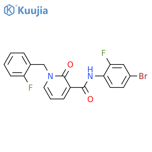 N-(4-bromo-2-fluorophenyl)-1-(2-fluorophenyl)methyl-2-oxo-1,2-dihydropyridine-3-carboxamide structure