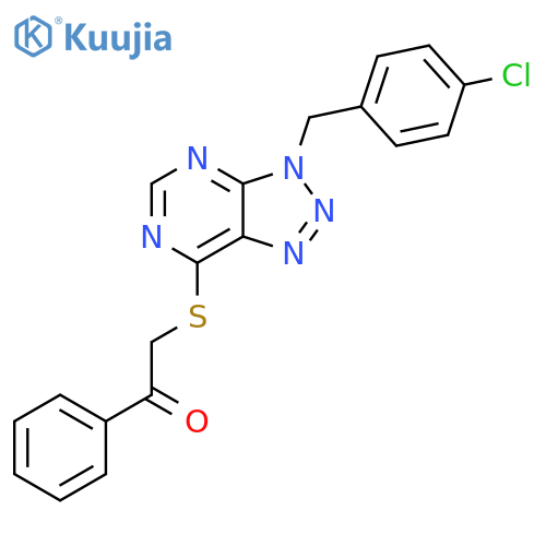2-({3-(4-chlorophenyl)methyl-3H-1,2,3triazolo4,5-dpyrimidin-7-yl}sulfanyl)-1-phenylethan-1-one structure