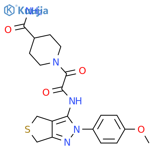 1-({2-(4-methoxyphenyl)-2H,4H,6H-thieno3,4-cpyrazol-3-ylcarbamoyl}carbonyl)piperidine-4-carboxamide structure