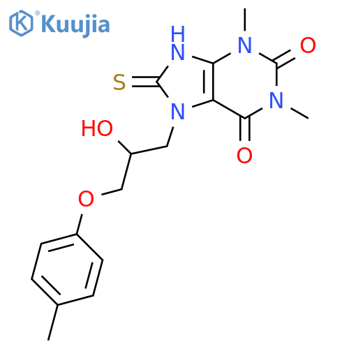 7-2-hydroxy-3-(4-methylphenoxy)propyl-1,3-dimethyl-8-sulfanyl-2,3,6,7-tetrahydro-1H-purine-2,6-dione structure