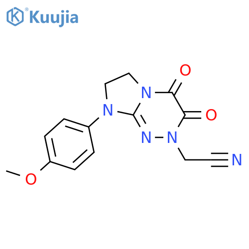 2-8-(4-methoxyphenyl)-3,4-dioxo-2H,3H,4H,6H,7H,8H-imidazo2,1-c1,2,4triazin-2-ylacetonitrile structure