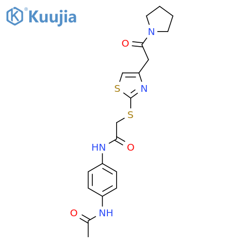 N-(4-acetamidophenyl)-2-({4-2-oxo-2-(pyrrolidin-1-yl)ethyl-1,3-thiazol-2-yl}sulfanyl)acetamide structure