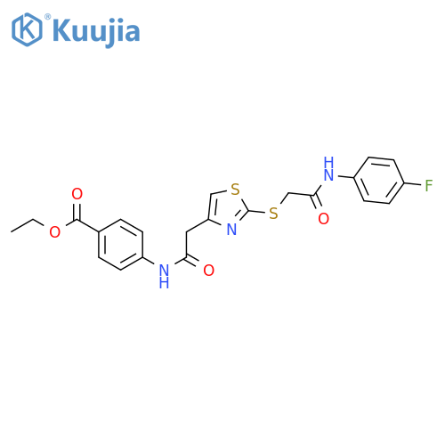 ethyl 4-{2-2-({(4-fluorophenyl)carbamoylmethyl}sulfanyl)-1,3-thiazol-4-ylacetamido}benzoate structure