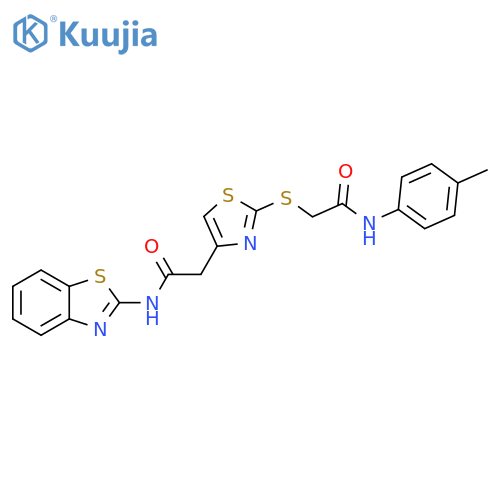 2-(4-{(1,3-benzothiazol-2-yl)carbamoylmethyl}-1,3-thiazol-2-yl)sulfanyl-N-(4-methylphenyl)acetamide structure