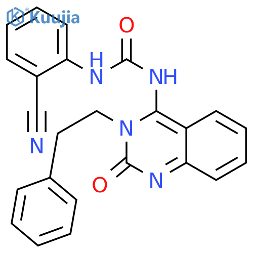 1-(2-cyanophenyl)-3-(4E)-2-oxo-3-(2-phenylethyl)-1,2,3,4-tetrahydroquinazolin-4-ylideneurea structure