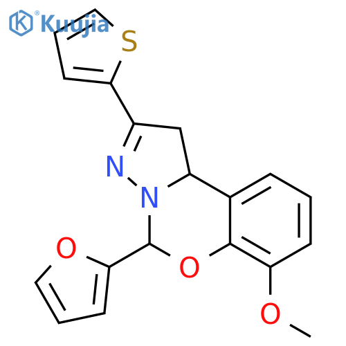 7-(furan-2-yl)-10-methoxy-4-(thiophen-2-yl)-8-oxa-5,6-diazatricyclo7.4.0.0^{2,6}trideca-1(9),4,10,12-tetraene structure