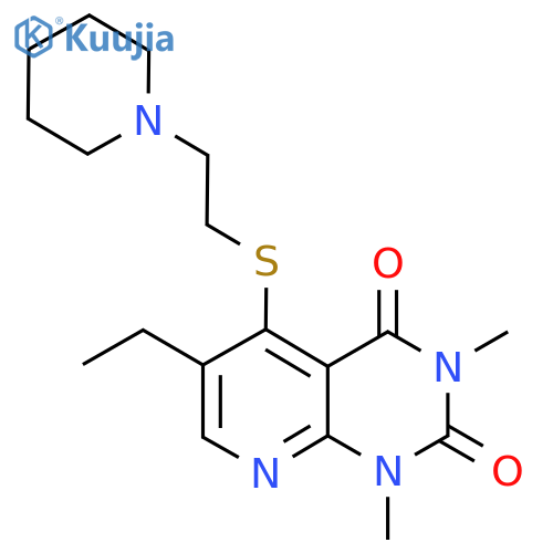 6-ethyl-1,3-dimethyl-5-{2-(piperidin-1-yl)ethylsulfanyl}-1H,2H,3H,4H-pyrido2,3-dpyrimidine-2,4-dione structure