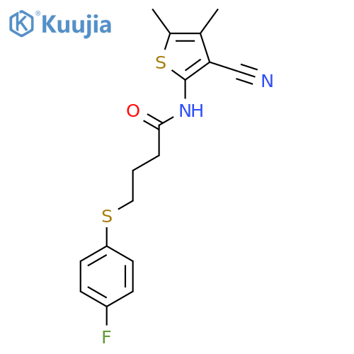 N-(3-cyano-4,5-dimethylthiophen-2-yl)-4-(4-fluorophenyl)sulfanylbutanamide structure