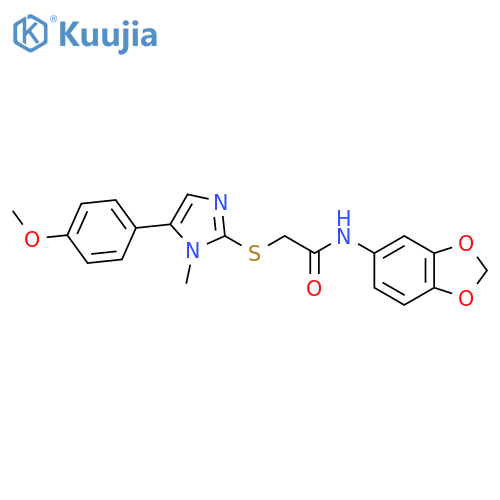 N-(2H-1,3-benzodioxol-5-yl)-2-{5-(4-methoxyphenyl)-1-methyl-1H-imidazol-2-ylsulfanyl}acetamide structure