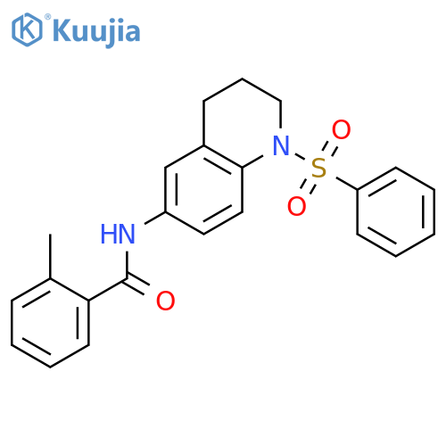 N-1-(benzenesulfonyl)-1,2,3,4-tetrahydroquinolin-6-yl-2-methylbenzamide structure